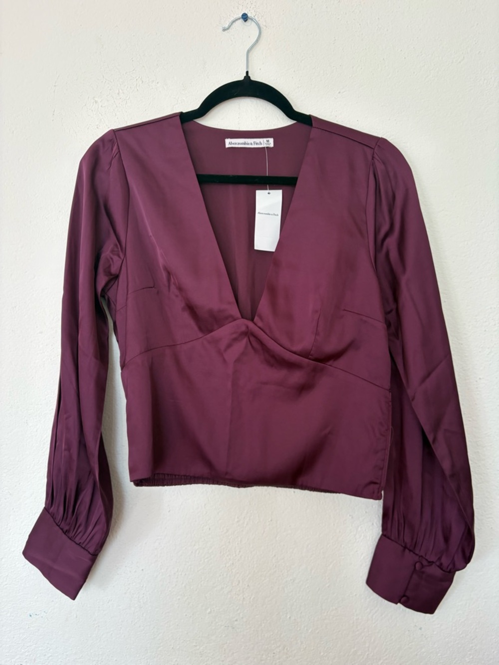 NWT Abercrombie & Fitch Plum Satin Deep V-Neck Blouse